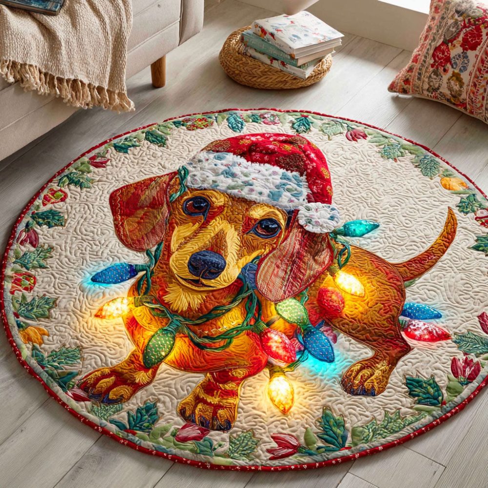 Dachshund Lights Quilted Round Mat