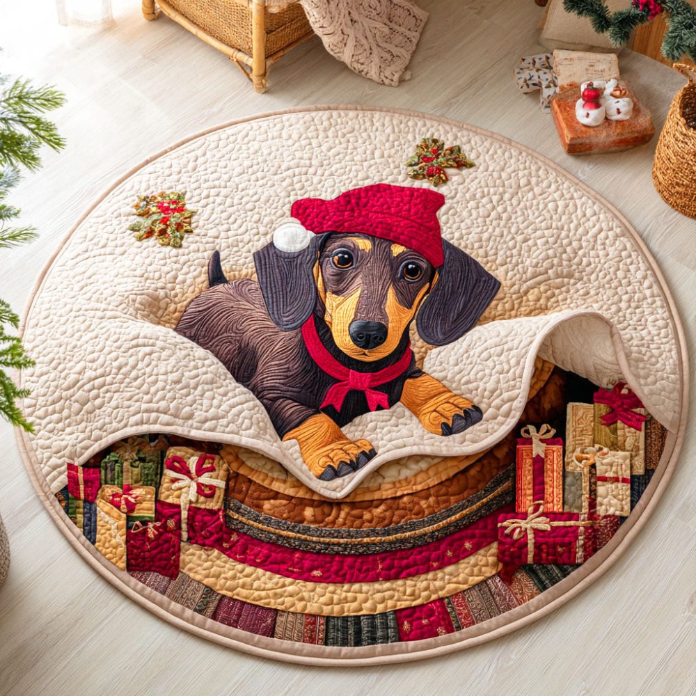 Dachshund Mistletoe Quilted Round Mat