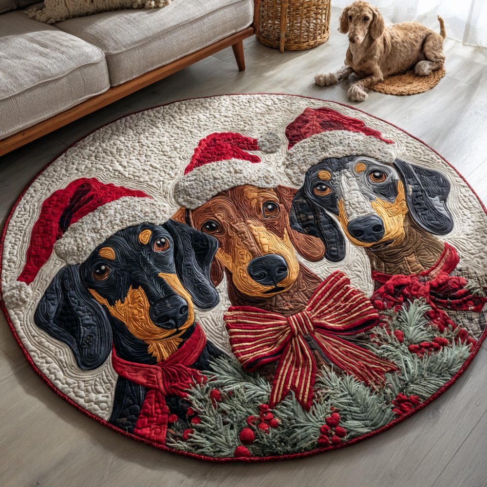 Dachshund Noel Quilted Round Mat
