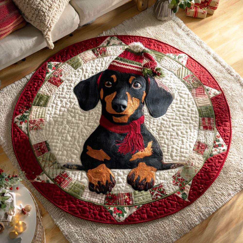 Dachshund Noel Quilted Round Mat