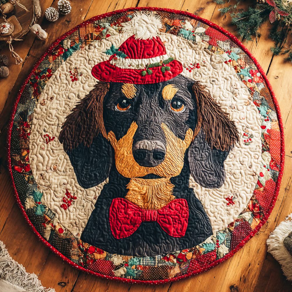 Dachshund Pine Quilted Round Mat