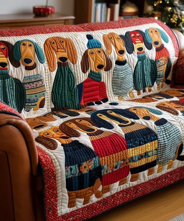 Dachshund Slumber Party Quilted Sofa Cover