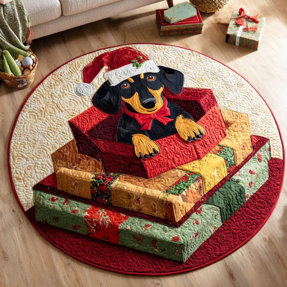 Dachshund Snowfall Quilted Round Mat