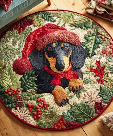 Dachshund Snowflake Quilted Round Mat