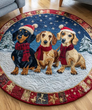 Dachshund Snowy Day Quilted Round Mat