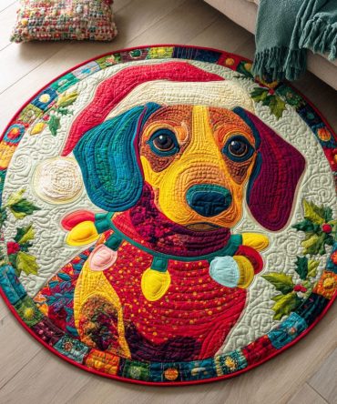Dachshund Stocking Quilted Round Mat