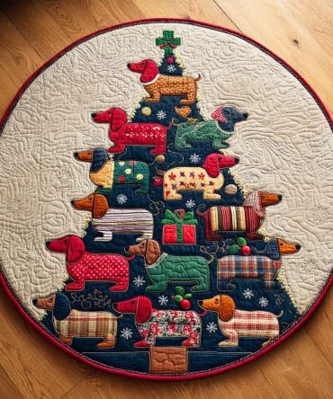 Dachshund Tidings Quilted Round Mat
