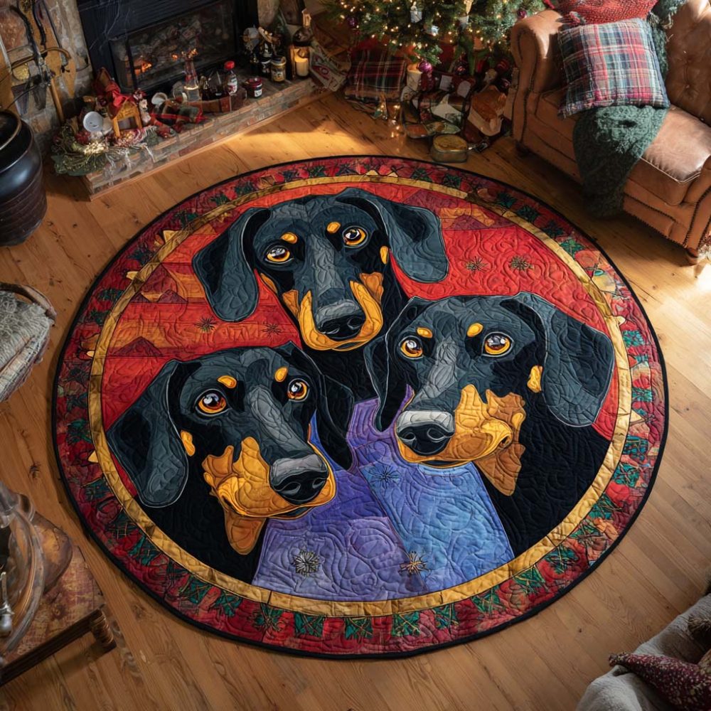 Dachshund Yuletide Trio Quilted Round Mat