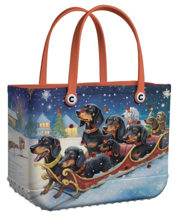Bucket Tote Bag, Limited Edition Bogg Bag, Beach Bag Dachshunds On Christmas Duty