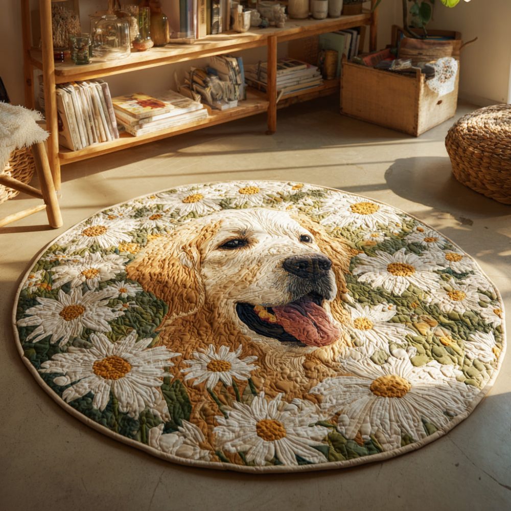 Daisy Golden Retriever Quilted Round Mat