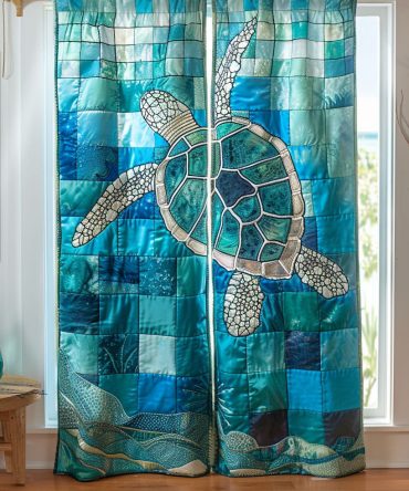 Deep Blue Turtle Quilted Curtains