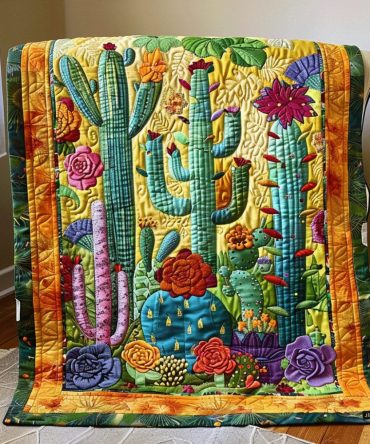 Desert Cactus Blooms Quilted Blanket