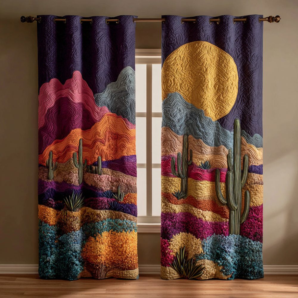 Desert Cactus Dusk Quilted Curtains