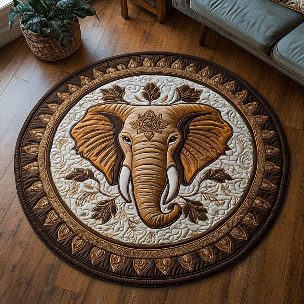 Desert Elephant Quilted Round Mat