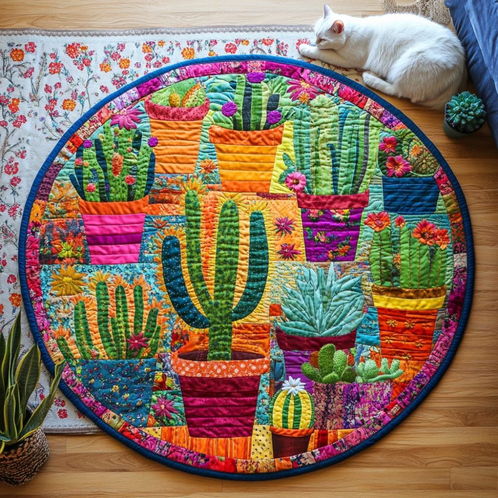 Desert Flora Charm Quilted Round Mat