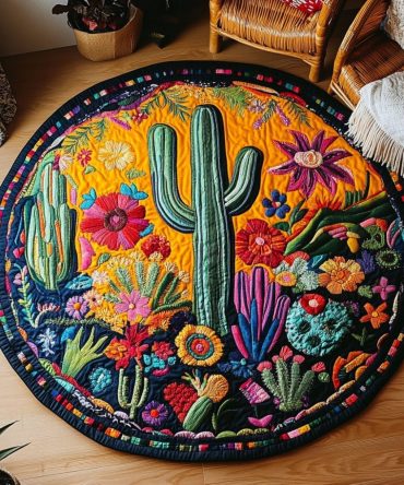 Desert Flora Haven Quilted Round Mat