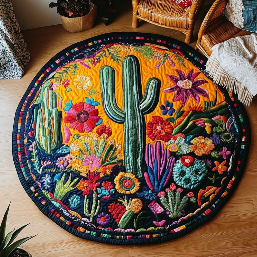 Desert Flora Haven Quilted Round Mat