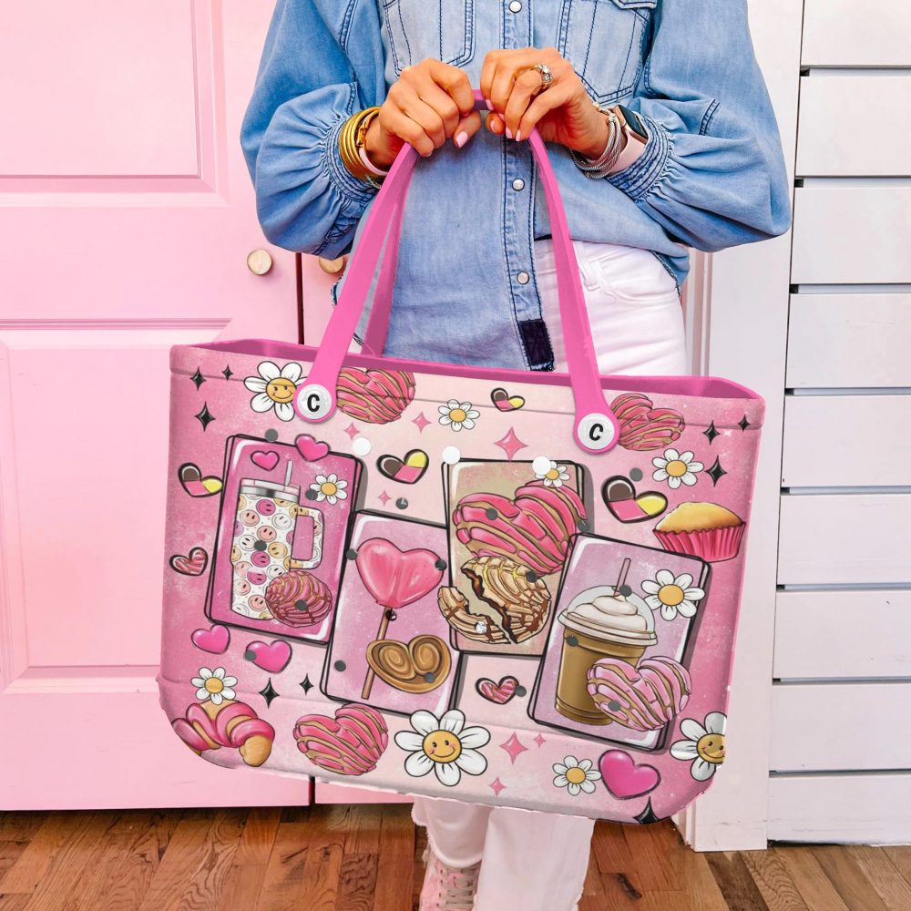 Chic Pink Tote Bag With Cute Dessert & Flower Print - Stylish & Spacious - Image 5