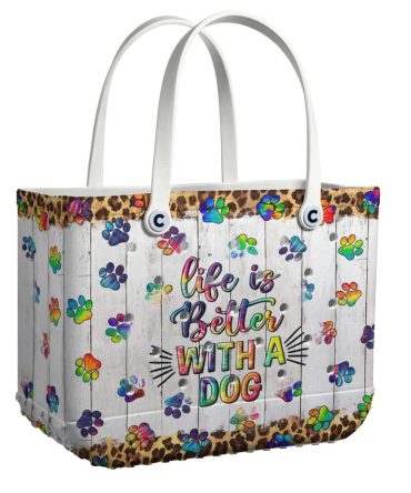 Colorful Paw Print Tote Bag - 'Life Is Better With A Dog' Design , Stylish Pet Lover'S Accessory