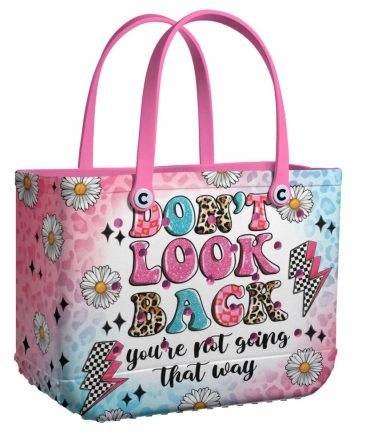 Vibrant 'Don'T Look Back' Tote Bag – Trendy Floral Print With Inspirational Quote