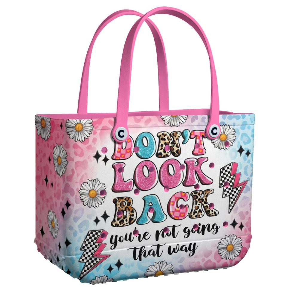 Vibrant 'Don'T Look Back' Tote Bag – Trendy Floral Print With Inspirational Quote