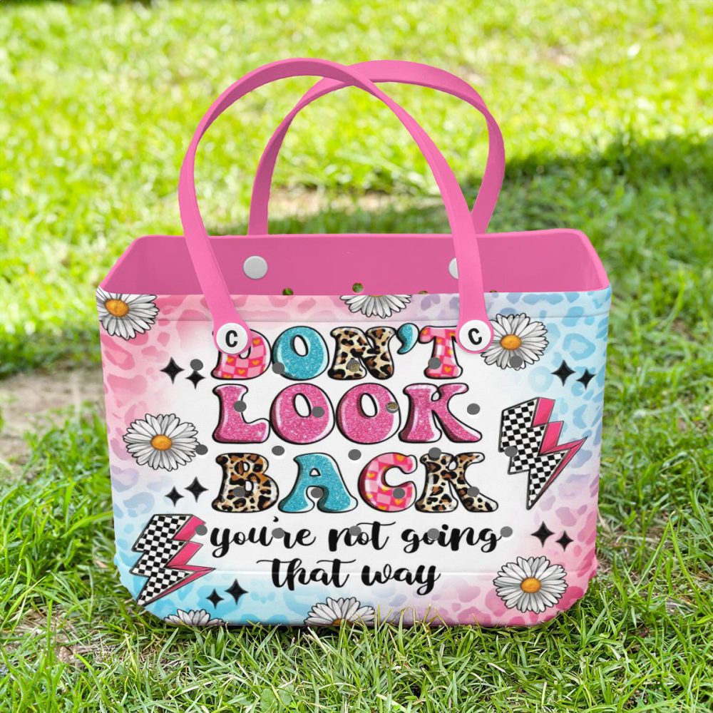 Vibrant 'Don'T Look Back' Tote Bag – Trendy Floral Print With Inspirational Quote - Image 2