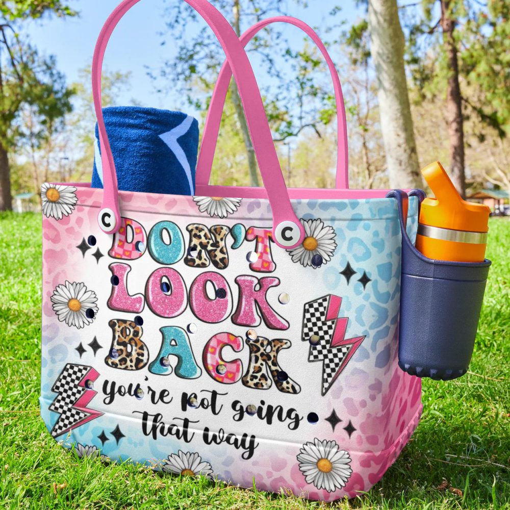 Vibrant 'Don'T Look Back' Tote Bag – Trendy Floral Print With Inspirational Quote - Image 3