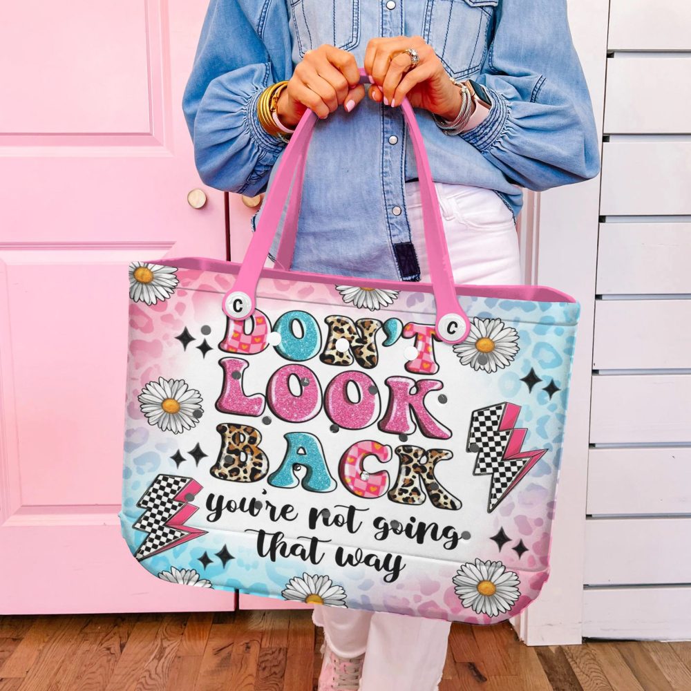 Vibrant 'Don'T Look Back' Tote Bag – Trendy Floral Print With Inspirational Quote - Image 5