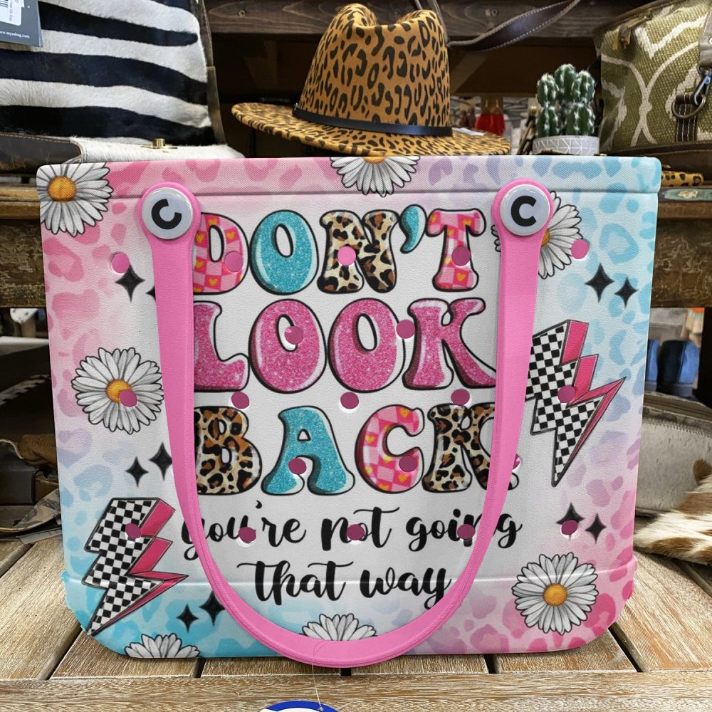 Vibrant 'Don'T Look Back' Tote Bag – Trendy Floral Print With Inspirational Quote - Image 6