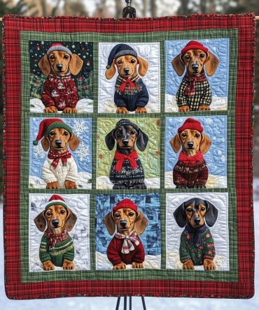 Doxie Winter Wishes Art Quilt Hanging