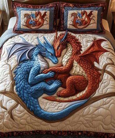 Dragon Embrace 3-Piece Quilted Bedding Set