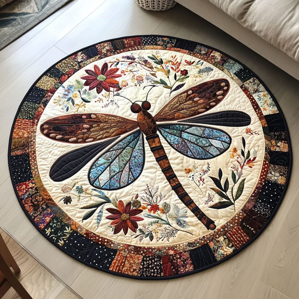 Dragonfly Escape Quilted Round Mat