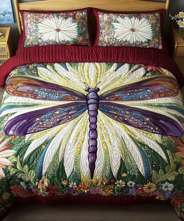 Dragonfly Symphony 3-Piece Quilted Bedding Set
