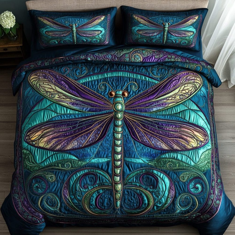 Dragonfly Wings 3-Piece Quilted Bedding Set