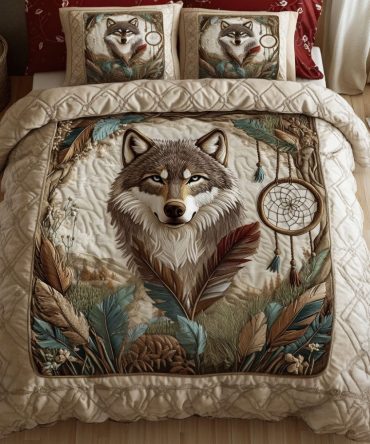 Dreamcatcher Wolf 3-Piece Quilted Bedding Set