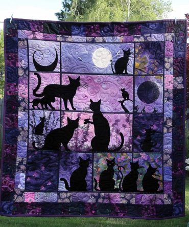 Dreamy Garden Black Cats Quilted Blanket