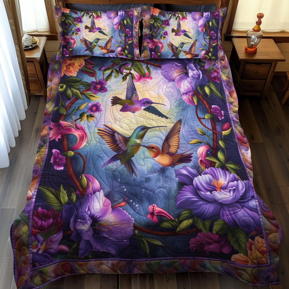Dreamy Hummingbirds 3-Piece Quilted Bedding Set