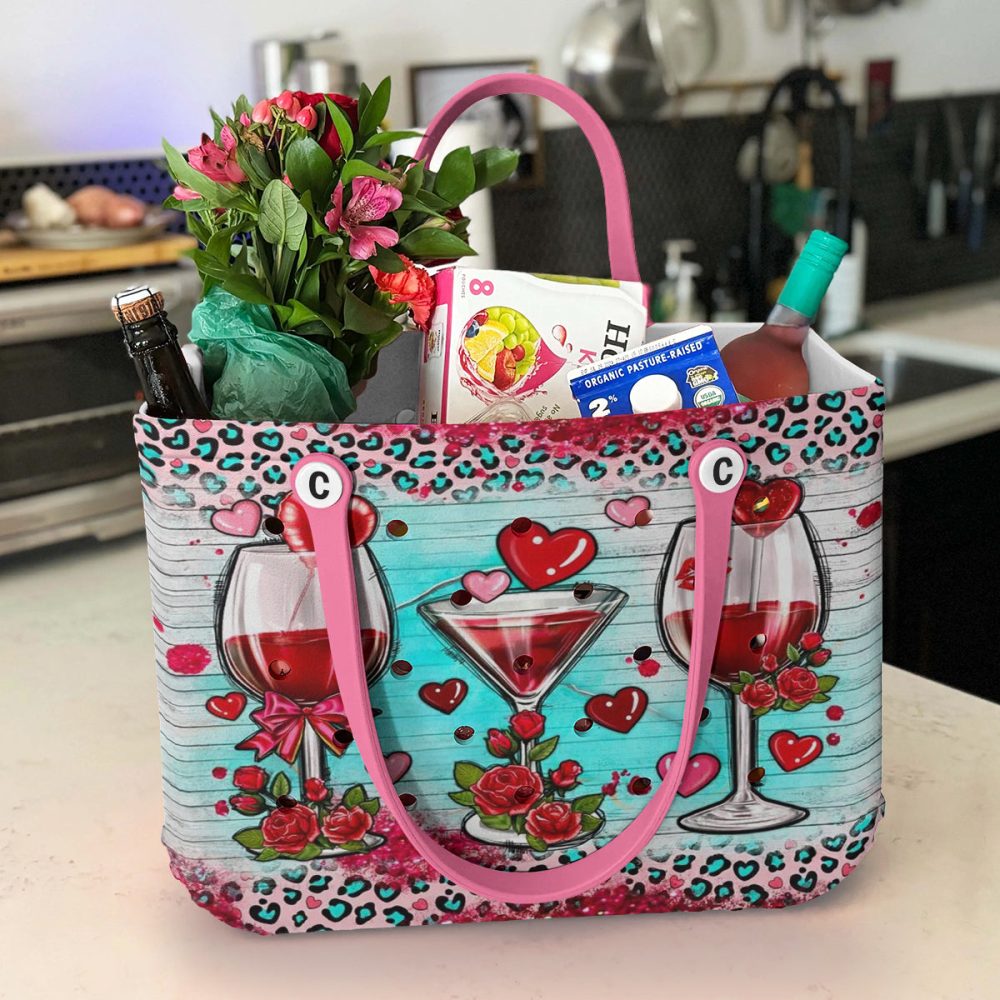 Chic Valentine'S Wine Tote Bag – Vibrant Heart & Rose Design, Perfect Gift! - Image 4