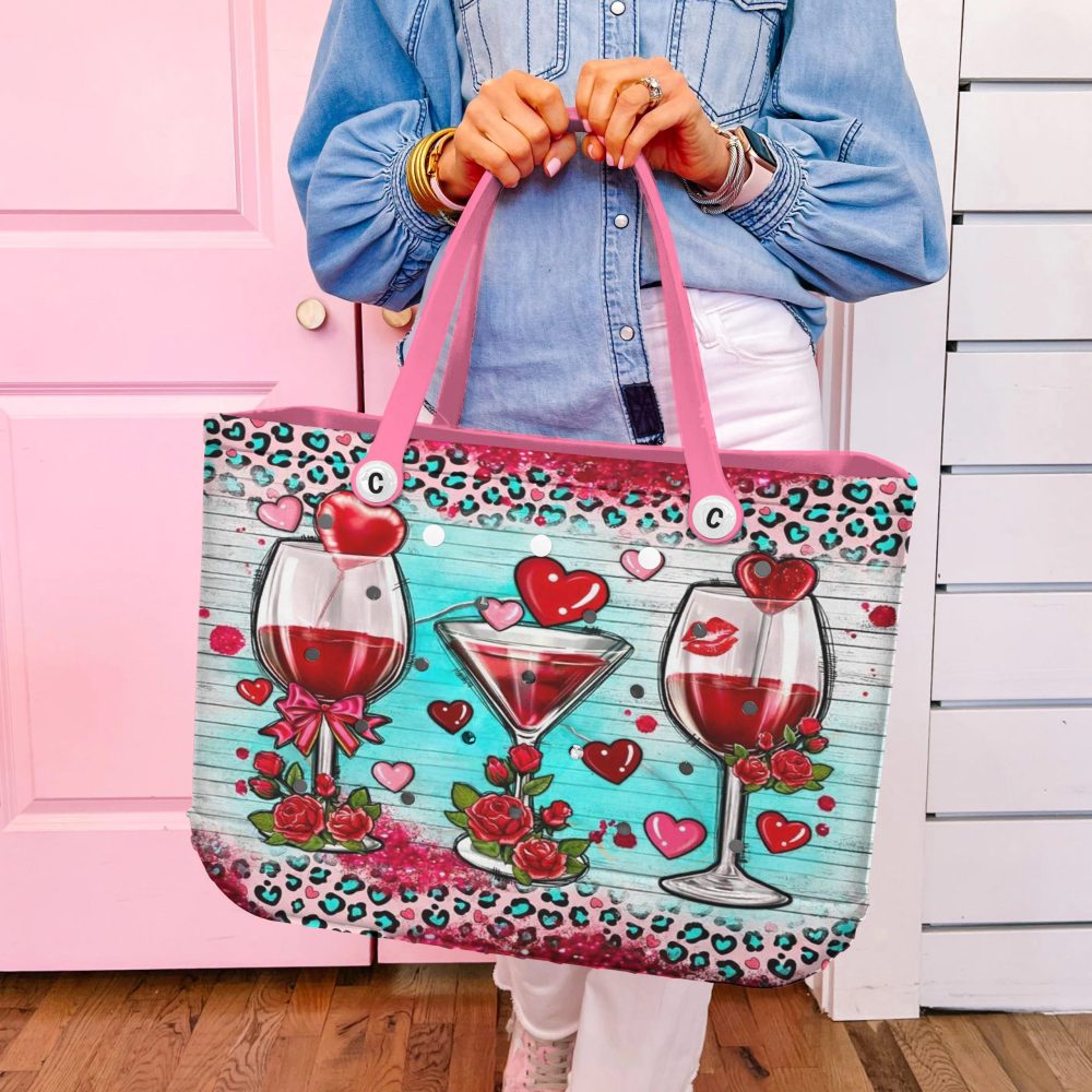 Chic Valentine'S Wine Tote Bag – Vibrant Heart & Rose Design, Perfect Gift! - Image 5