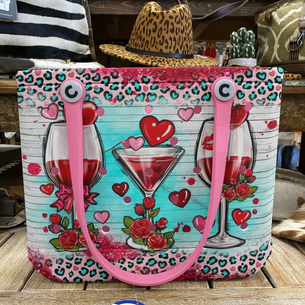 Chic Valentine'S Wine Tote Bag – Vibrant Heart & Rose Design, Perfect Gift! - Image 6