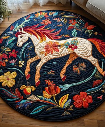 Dynamic Horse Design Quilted Round Mat
