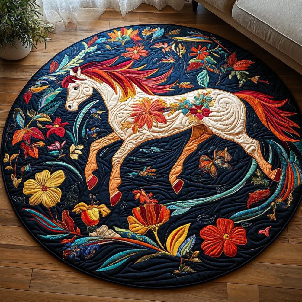 Dynamic Horse Design Quilted Round Mat
