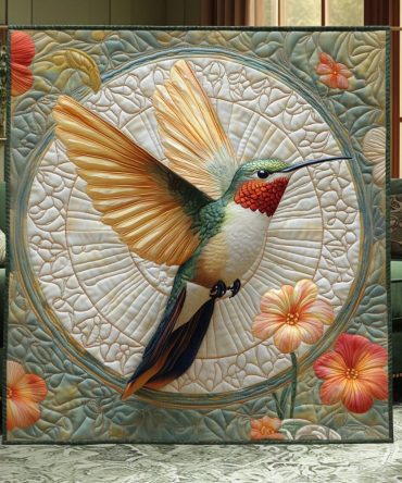 Earth Hummingbird Quilted Blanket