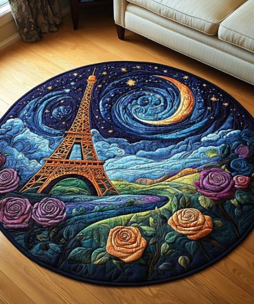 Eiffel Skyline Quilted Round Mat