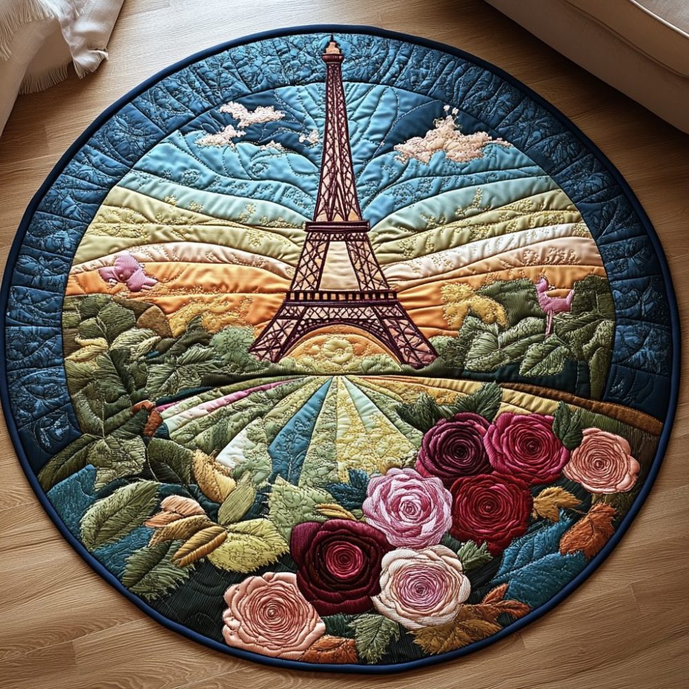 Eiffel Tower Views Quilted Round Mat