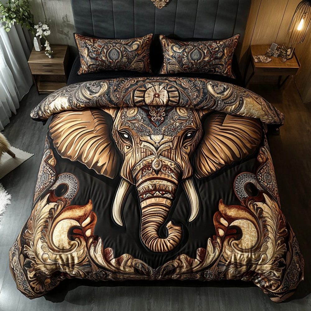 Elegant Elephant 3-Piece Quilted Bedding Set