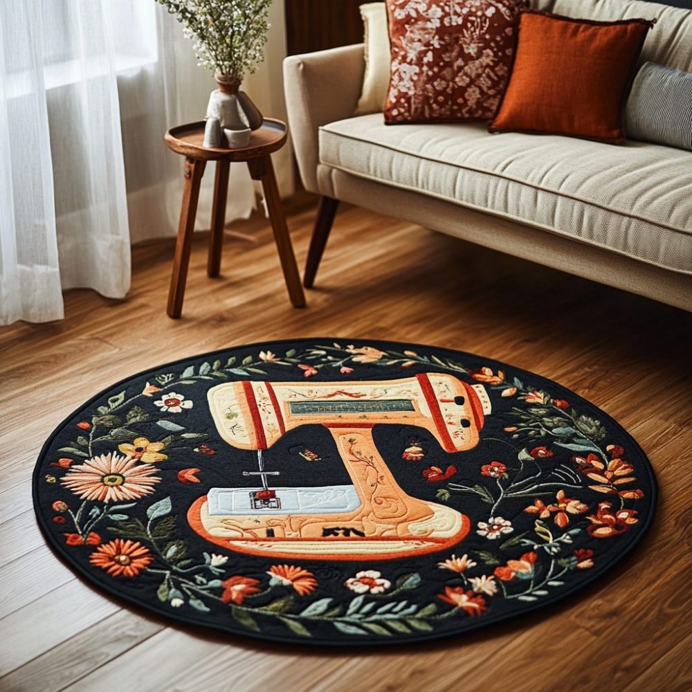 Elegant Sewing Machine Quilted Round Mat