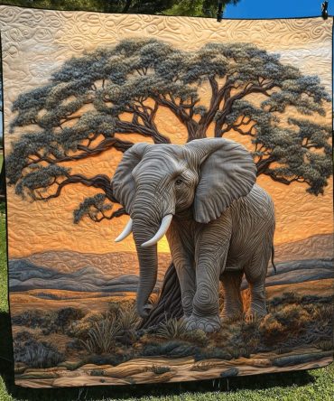 Elephant Baobab Quilted Blanket