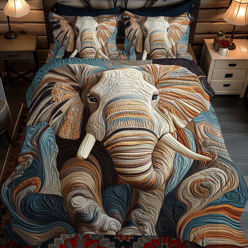 Elephant Grace 3-Piece Quilted Bedding Set - Image 2