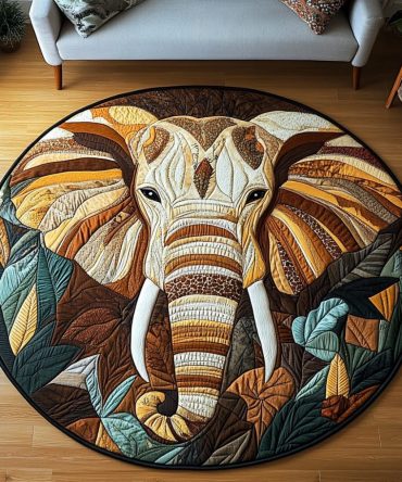 Elephant Oasis Quilted Round Mat